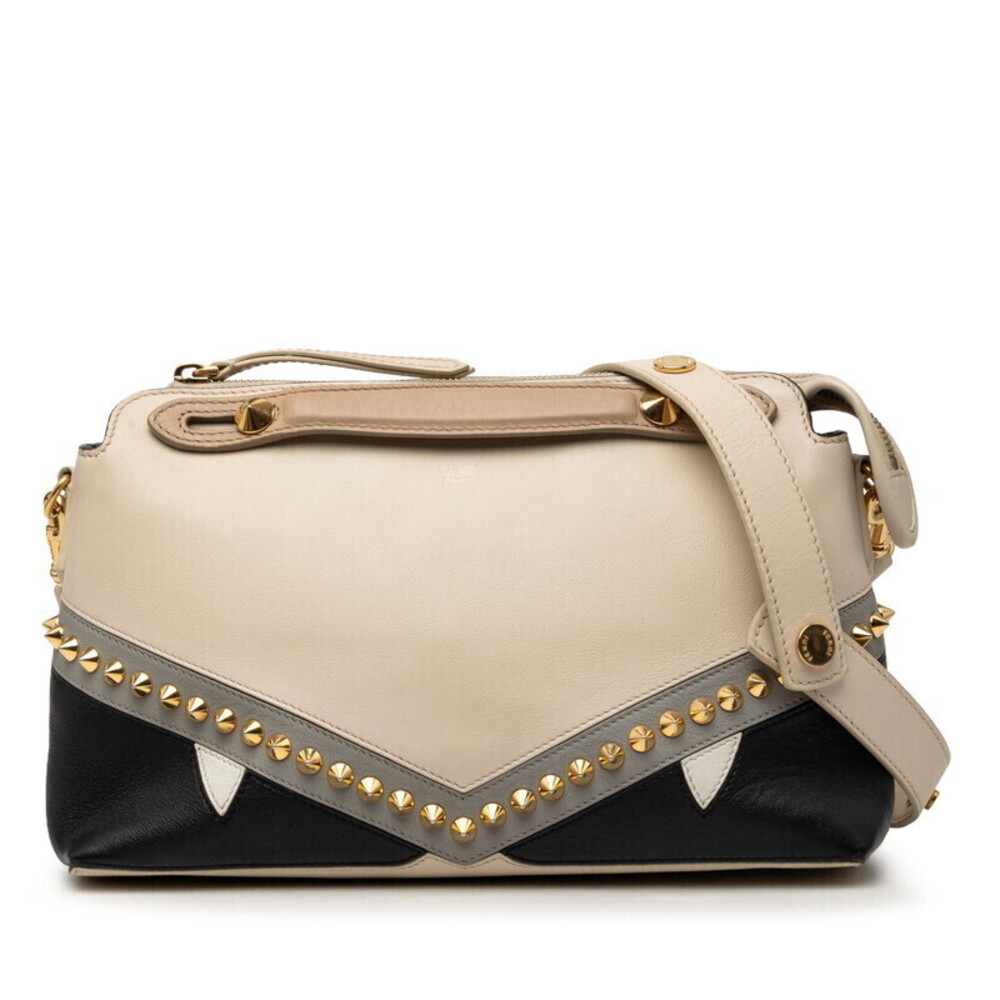 Fendi By The Way Monster Eye Studded Handbag Shoulder Bag Beige